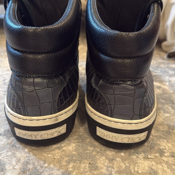 Jimmy Choo Belgravia Black Croc Embossed Leather High Top Sneakers Size EU 48 - Picture 7 of 11